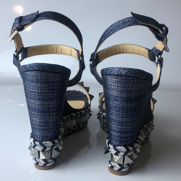 Christian Louboutin Pyraclou 110 Denim Wedges 37